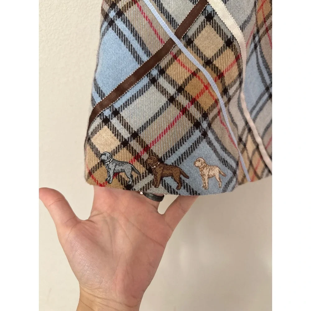 Tartine et Chocolat Plaid Jumper Dress Kids Sz 3 Blue Wool Blend Dog Embroidered
